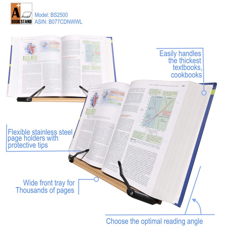 A+ Book Stand BS2500 Large 16x10.5 Portable Adjustable Foldable Bookstand Holder for Reading Hands Free Large Thick Heavy Textbooks Cookbooks Tablets - Image 2